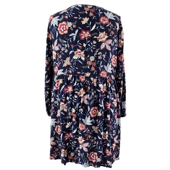 Old Navy Blue Floral Soft-Woven Keyhole Swing Dress Feminine Romantic - Picture 2 of 10